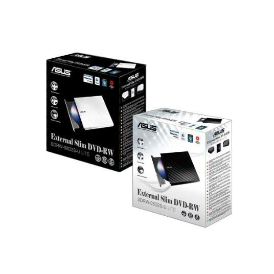 Optinen asema Asus SDRW-08D2S-U Lite Interface USB 2.0, DVD±RW, CD-lukunopeus 24 x, CD-kirjoitusnopeus 24 x, valkoinen, pöytäkone/kannettava