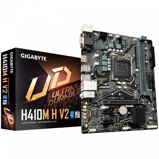 Gigabyte H410M H V2 1.0 M/B Prosessoriperhe Intel, Prosessorikanta LGA1200, DDR4 DIMM, Muistipaikat 2, Tuetut kiintolevyliitännät SATA, M.2, SATA-liittimien määrä 4, Chipset Micro ATX, Intel H