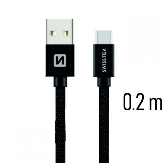 Swissten Textile Universal Quick Charge 3.1 USB-C Data- ja latauskaapeli 20 cm musta