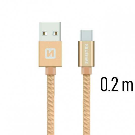 Swissten Textile Universal Quick Charge 3.1 USB-C Data- ja latauskaapeli 20 cm kultaa