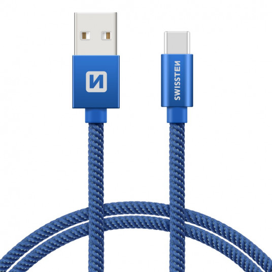 Swissten Textile Universal Quick Charge 3.1 USB-C Data- ja latauskaapeli 20 cm Sininen