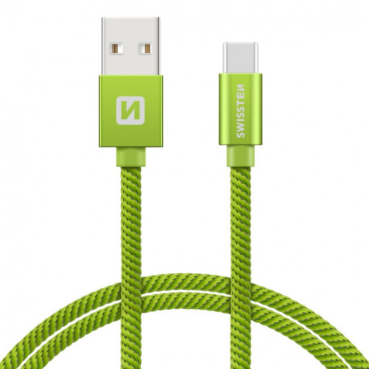 Swissten Textile Universal Quick Charge 3.1 USB-C Data- ja latauskaapeli 20 cm vihreä