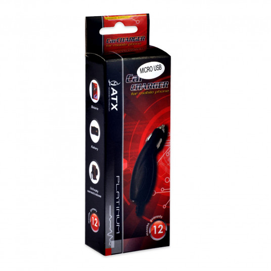 ATX Platinum Premium Autolaturi 12 / 24V / 1A + Micro USB -kaapeli Musta (punainen läpipainopakkaus)