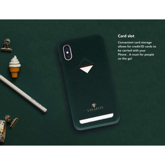 VixFox-korttipaikan takakuori iPhone X/XS:lle metsävihreä