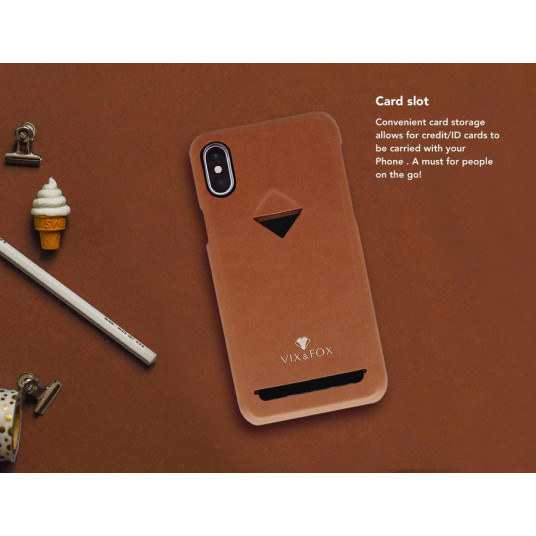 VixFox-korttipaikan takakuori iPhone XSMAX -puhelimelle karamelliruskea