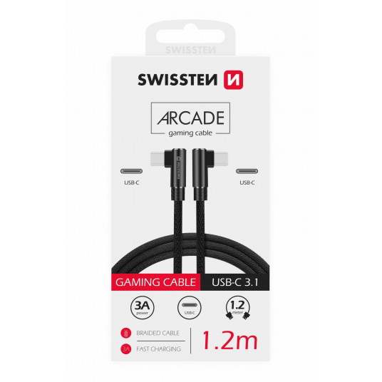 Swissten L Type Textile Universal Quick Charge 3.1 USB-C - USB-C Data ja latauskaapeli 1,2 m musta