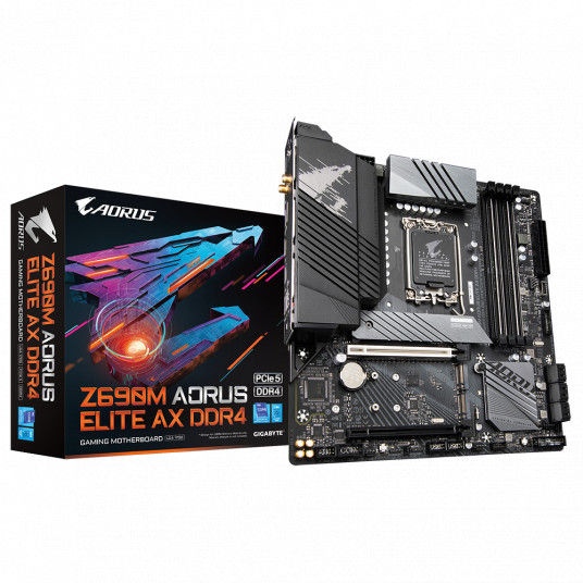 Gigabyte Z690M A ELITE AX DDR4 1.0 M/B Prosessoriperhe Intel, Prosessorikanta LGA1700, DDR4 DIMM, Muistipaikat 4, Tuetut kiintolevyliitännät SATA, M.2, SATA-liittimien määrä 6, Piirisarja Intel Z690, Micro ATX