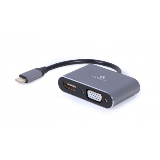 Cablexpert USB Type-C - HDMI- ja VGA-näyttösovitin A-USB3C-HDMIVGA-01 0,15 m, harmaa, USB Type-C