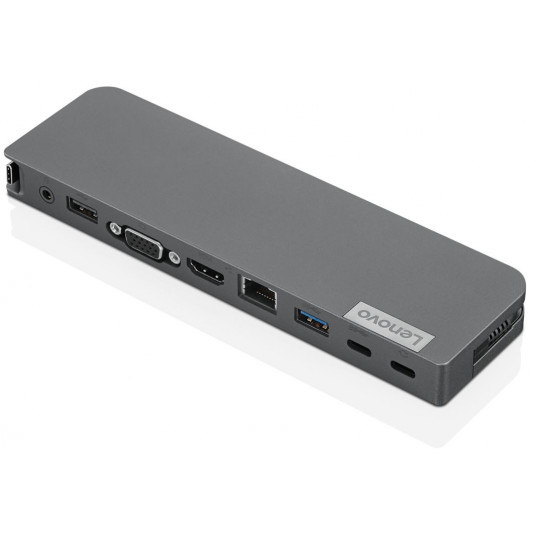 Lenovo USB-C Mini Dock, langallinen, USB 3.2 Gen 1 (3.1 Gen 1) Type-C, 3,5 mm, 10 100 1000 Mbit/s, harmaa