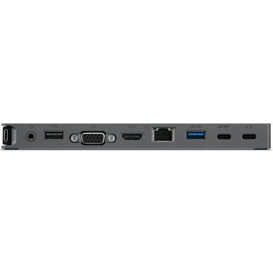 Lenovo USB-C Mini Dock, langallinen, USB 3.2 Gen 1 (3.1 Gen 1) Type-C, 3,5 mm, 10 100 1000 Mbit/s, harmaa