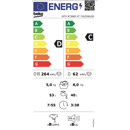 Pesukone kuivausrummulla Beko HITV8736B0HT