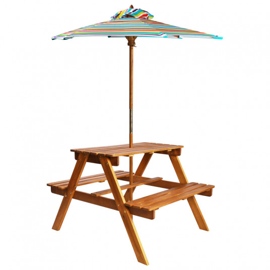 Piknikpöytä lapsille sateenvarjoineen, 79x90x60cm, akaasia. lääketieteellinen massa