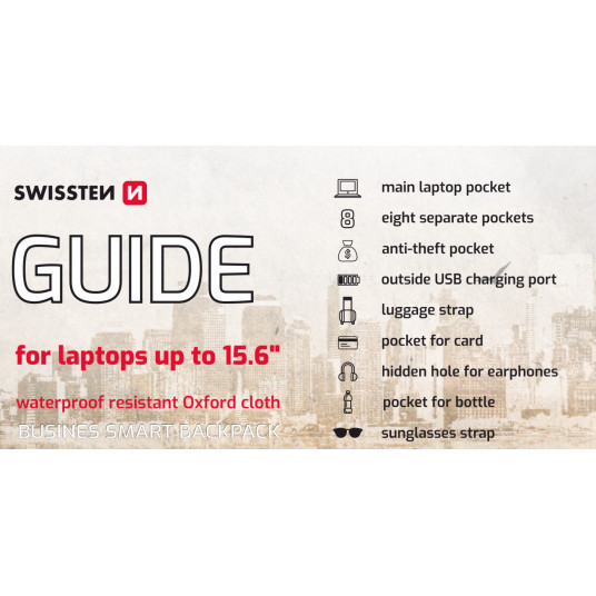 Swissten-reppu 15,6" musta