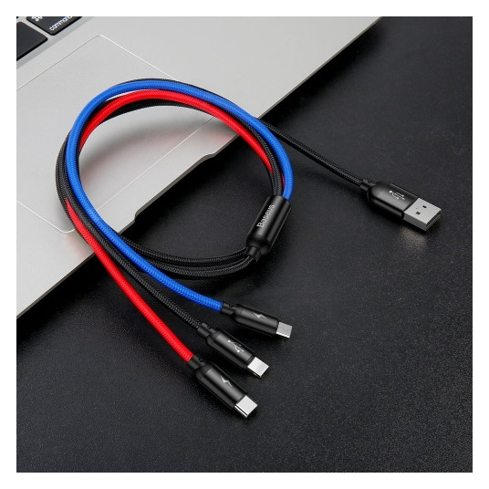 Cable Baseus USB2.0 A -pistoke ja 3 pistoketta (USB C, micro USB, lightning)