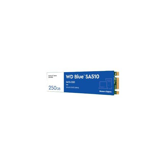 SSD|WESTERN DIGITAL|SA510|250GB|M.2|SATA 3.0|Kirjoitusnopeus 440 Mt/s|Lukunopeus 555 Mt/s|2,38mm|TBW 100 Tt|MTBF 1750000 tuntia|WBDS250G3BDS250