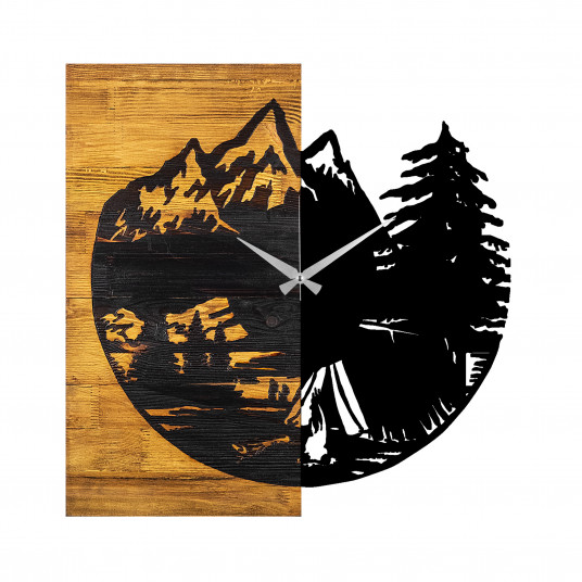 Koristeellinen puinen seinäkello Wallxpert Wooden Clock 19 - Pähkinä, musta