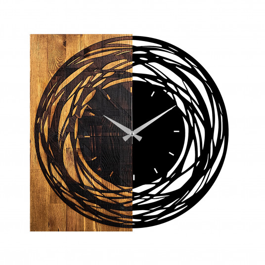 Koristeellinen puinen seinäkello Wallxpert Wooden Clock 39 - Vaalea pähkinä, musta