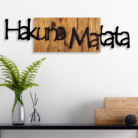 Puinen koristelu Wallxpert Hakuna Matata 4 - Musta, vaalea pähkinä