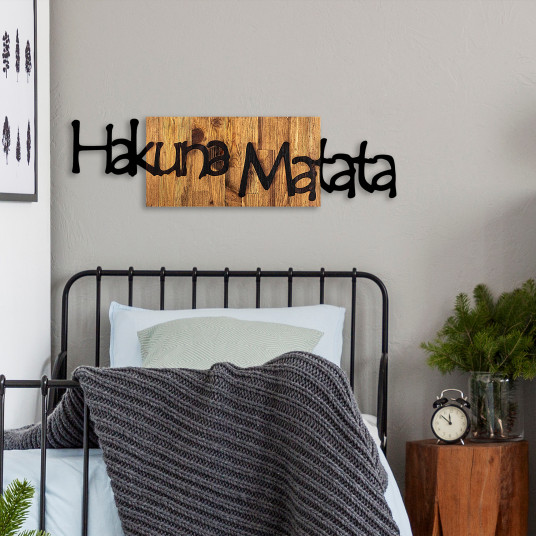 Puinen koristelu Wallxpert Hakuna Matata 4 - Musta, vaalea pähkinä