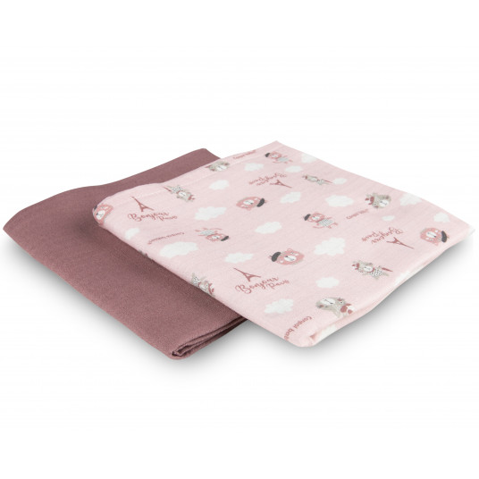 CANPOL BABIES musliinivaippa BONJOUR PARIS, 0m+, 70x70 cm, 2 kpl, pinkki, 26/901_pin