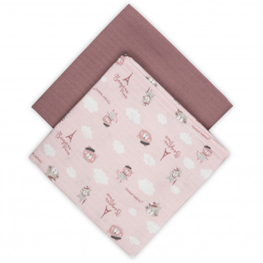 CANPOL BABIES musliinivaippa BONJOUR PARIS, 0m+, 70x70 cm, 2 kpl, pinkki, 26/901_pin