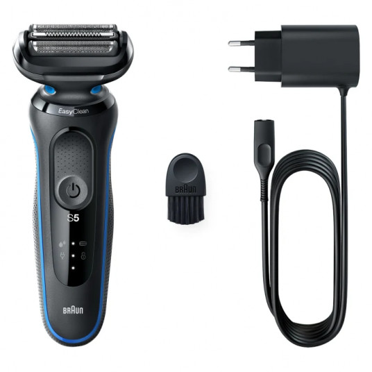 Braun Shaver 51-B1000s Käyttöaika (enintään) 50 min, märkä ja kuiva, musta/sininen