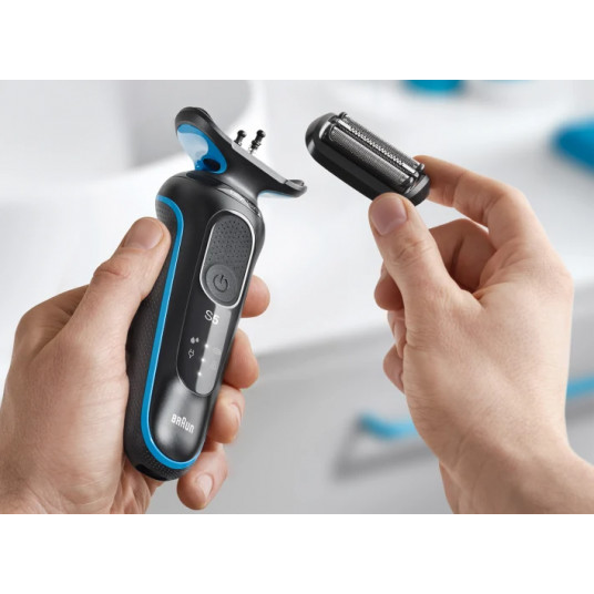 Braun Shaver 51-B1000s Käyttöaika (enintään) 50 min, märkä ja kuiva, musta/sininen