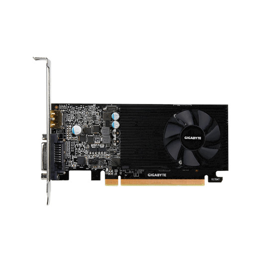 Gigabyte NVIDIA, 2 Gt, GeForce GT 1030, GDDR5, PCI Express 3.0, jäähdytystyyppi aktiivinen, prosessorin taajuus 1257 MHz, DVI-D-portteja 1 kpl, HDMI-portteja 1 kpl, muistin kellotaajuus 6008 MHz