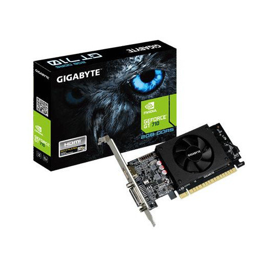 Grafiikkakortti|GIGABYTE|NVIDIA GeForce GT 710|2 Gt | 64 bittiä|PCIE 2.0 8x|GDDR5|Muisti 5010 MHz|GPU 954 MHz|Yksipaikkainen tuuletin|1xDVI|1xHDMI|GV-N710D5-2GL