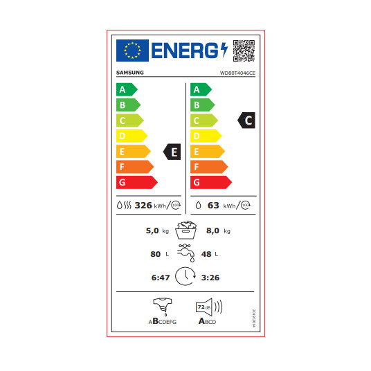 Pesukone kuivausrummulla Samsung WD80T4046CE/LE