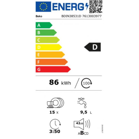 Sisäänrakennettu astianpesukone BEKO BDIN38531D