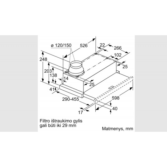 Bosch DFM064W54 ulosvedettävä liesituuletin on asennettu