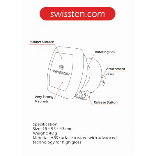 Swissten S-Grip M3 yleisauton tuuletusaukon pidike magneetilla laitteille musta