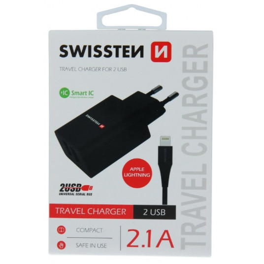 Swissten Travel Smart Ic 2x USB 2.1A + kaapeli USB - salama 1,2 m czarny