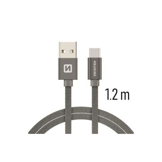 Swissten Textile Universal Quick Charge 3.1 USB-C Data- ja latauskaapeli 1,2 m harmaa