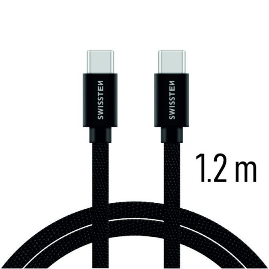 Swissten Textile Universal Quick Charge 3.1 USB-C - USB-C Data- ja latauskaapeli 1,2 m musta