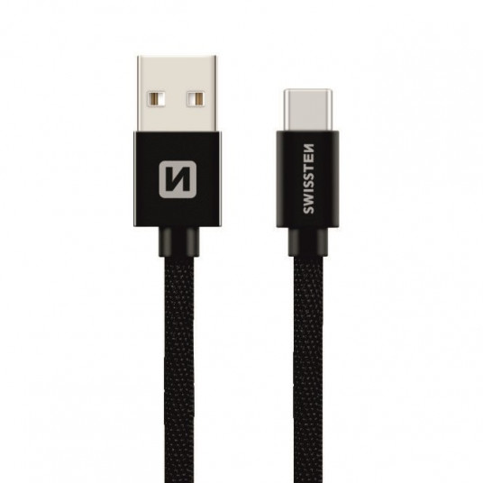 Swissten Textile Universal Quick Charge 3.1 USB-C Data- ja latauskaapeli 3 m musta