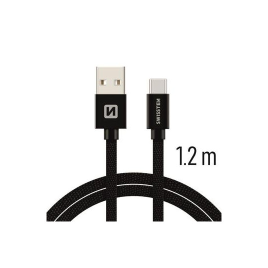 Swissten Textile Universal Quick Charge 3.1 USB-C Data- ja latauskaapeli 1,2 m musta