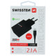 Swissten Smart IC -matkalaturi 2x USB 2.1А USB-C-kaapelilla 1,2 m musta