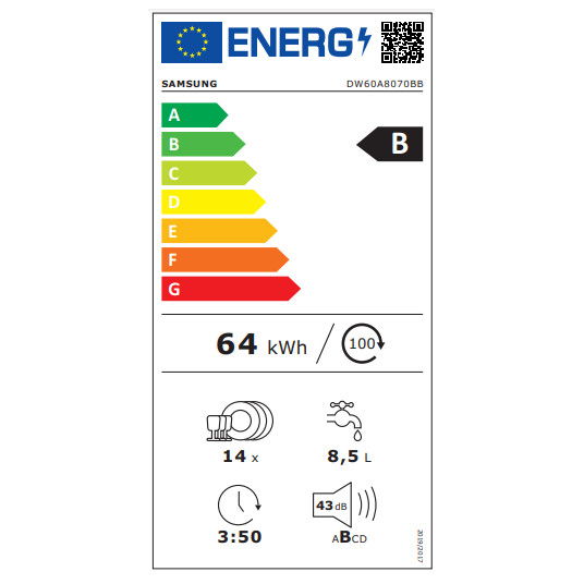 Sisäänrakennettu astianpesukone Samsung DW60A8070BB/EO