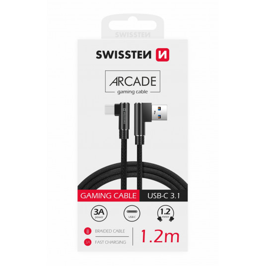 Swissten L Type Textile Universal Quick Charge 3.1 USB-USB-C Data ja latauskaapeli 1,2 m musta