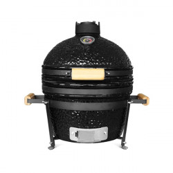 Kamado Grilli BIGGRILL 16" musta + monitoiminen 2 vyöhykejärjestelmä + teräksinen tuhkanpuhdistustyökalu + grillin kansi + keraaminen kananpidin