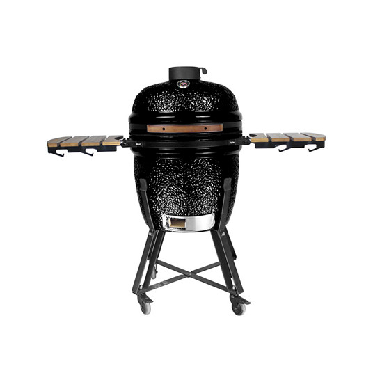 Kamado Grilli BIGGRILL 21" musta + monitoiminen 2 vyöhykejärjestelmä + teräksinen tuhkanpuhdistustyökalu + grillin kansi + keraaminen kananpidin