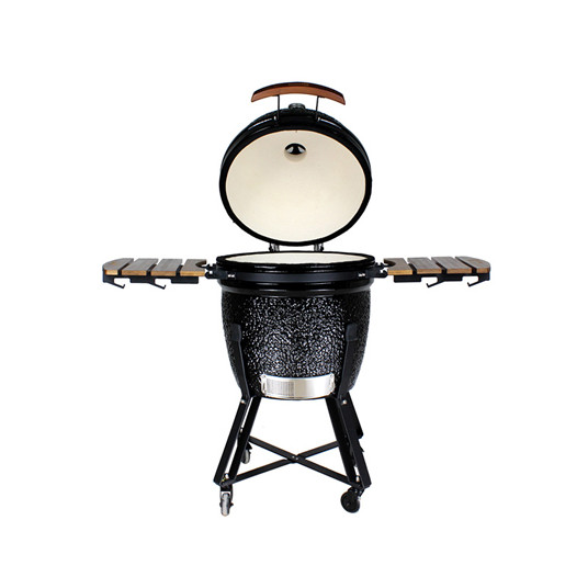 Kamado Grilli BIGGRILL 21" musta + monitoiminen 2 vyöhykejärjestelmä + teräksinen tuhkanpuhdistustyökalu + grillin kansi + keraaminen kananpidin