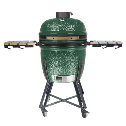 Kamado Grilli BIGGRILL 21" vihreä + monitoiminen 2 vyöhykejärjestelmä + teräksinen tuhkanpuhdistustyökalu + grillin kansi + keraaminen kananpidin