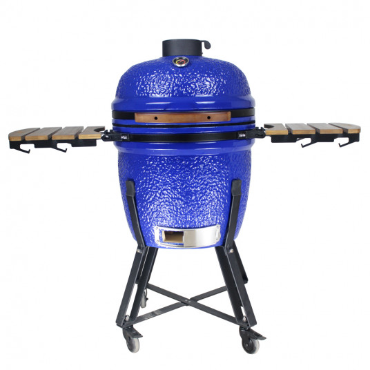 Kamado Grilli BIGGRILL 21" sininen + monitoiminen 2 vyöhykejärjestelmä + teräksinen tuhkanpuhdistustyökalu + grillin kansi + keraaminen kananpidin