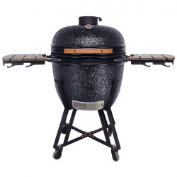 Kamado Grilli BIGGRILL 23,5" musta + monitoiminen 2 vyöhykejärjestelmä + teräksinen tuhkanpuhdistustyökalu + grillin kansi + keraaminen kananpidin