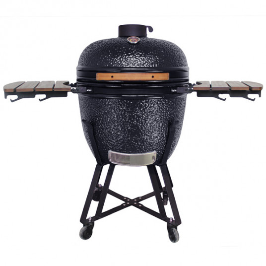 Kamado Grilli BIGGRILL 23,5" musta + monitoiminen 2 vyöhykejärjestelmä + teräksinen tuhkanpuhdistustyökalu + grillin kansi + keraaminen kananpidin