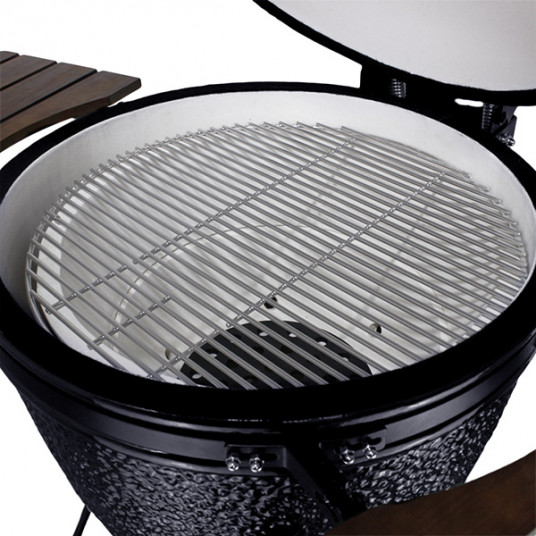 Kamado Grilli BIGGRILL 23,5" musta + monitoiminen 2 vyöhykejärjestelmä + teräksinen tuhkanpuhdistustyökalu + grillin kansi + keraaminen kananpidin