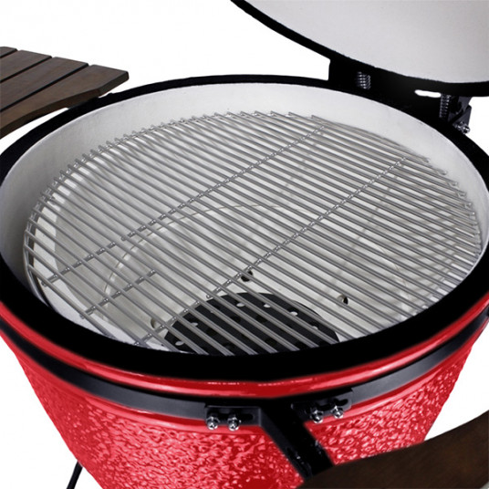 Kamado Grilli BIGGRILL 23,5" punainen + monitoiminen 2-vyöhykejärjestelmä + teräksinen tuhkanpoistotyökalu + grillin kansi + keraaminen kananpidin